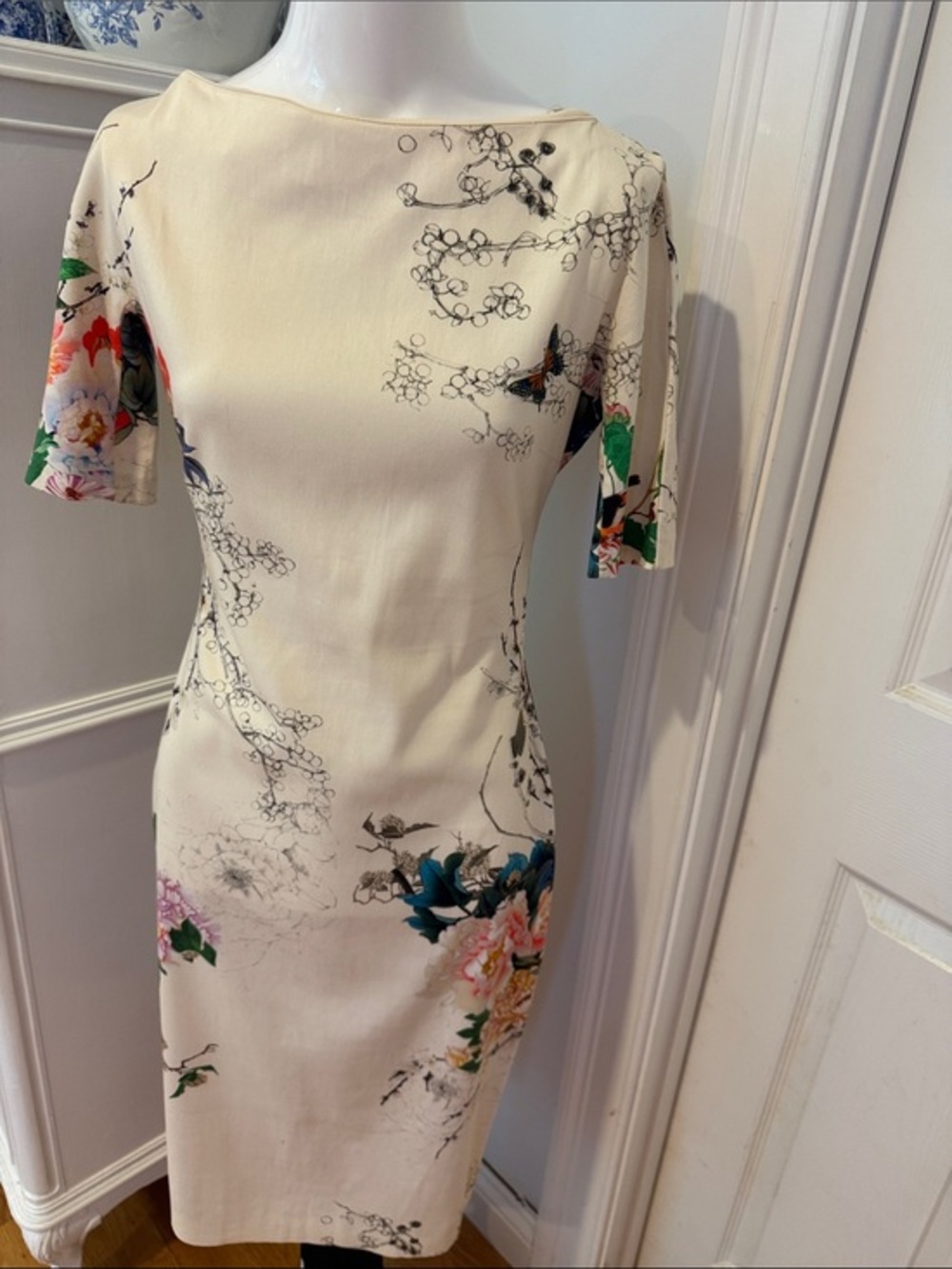 Zara Ivory Floral-Print Midi Dress